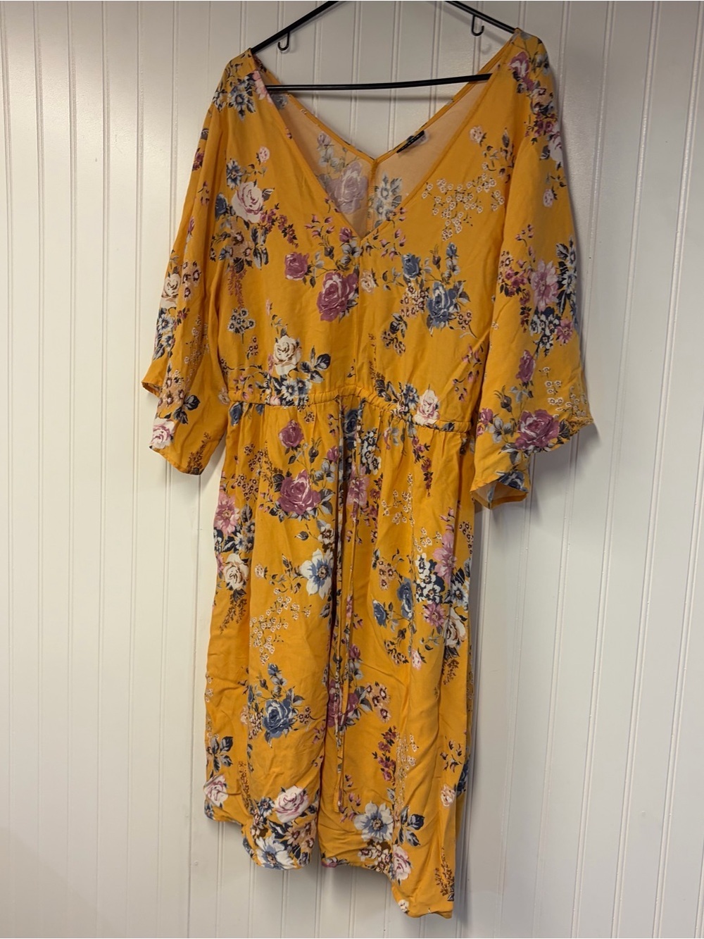 Torrid Mustard Floral V-Neck Drawstring Women's Dress Size 1X READ